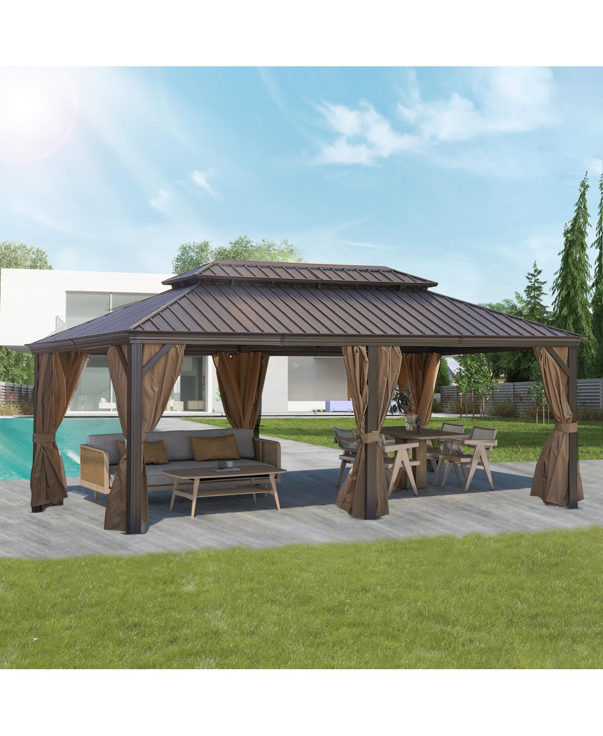 Streamdale Furniture 12x20FT patio gazebo, with steel canopy ,Outdoor Permanent Hardtop Gazebo Canopy for Patio, Garden, Backyard