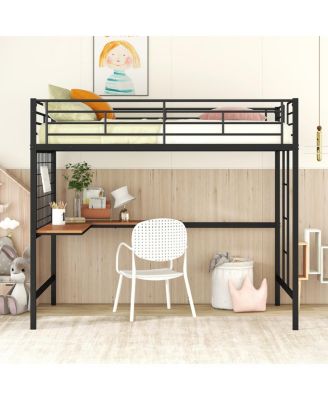 Full Metal Loft Bed With Desk And Metal Grid