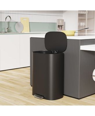 13 Gallon Stainless Steel Trash Can with Foot Pedal Operated Soft Close - Black
