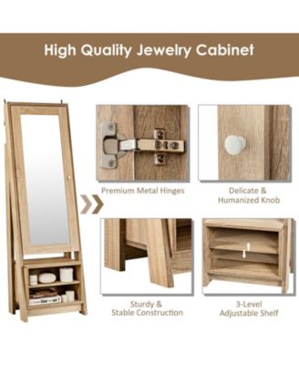 2-in-1 Wooden Cosmetics Storage Cabinet with Full-Length Mirror and Bottom Rack