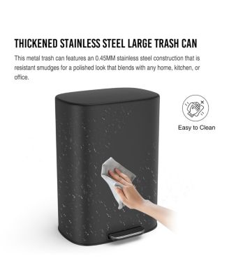 13 Gallon Stainless Steel Trash Can with Foot Pedal Operated Soft Close - Black