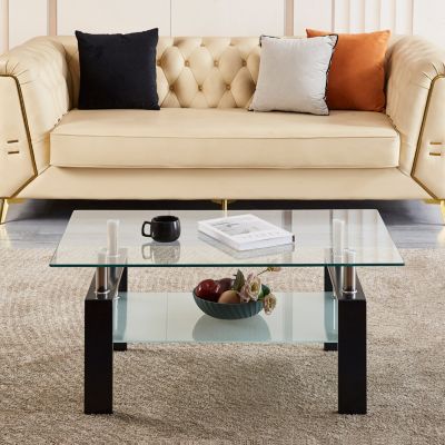 Clear Glass Coffee Table with 2-Tier Design