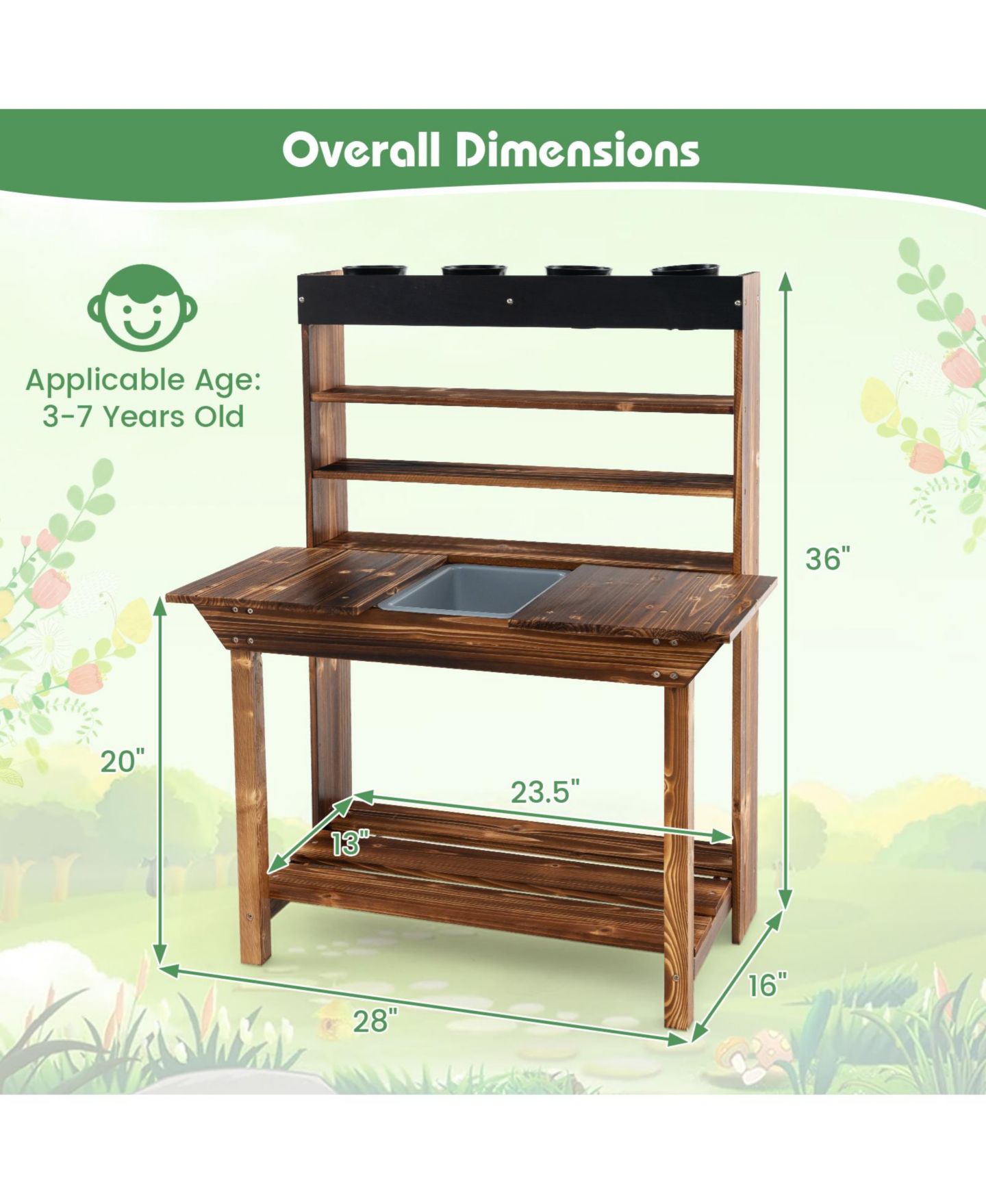 Детская игрушка GIVIMO Wooden Potting Bench Table Outdoor Mud Kitchen with Solid Fir Wood Frame — фото 4