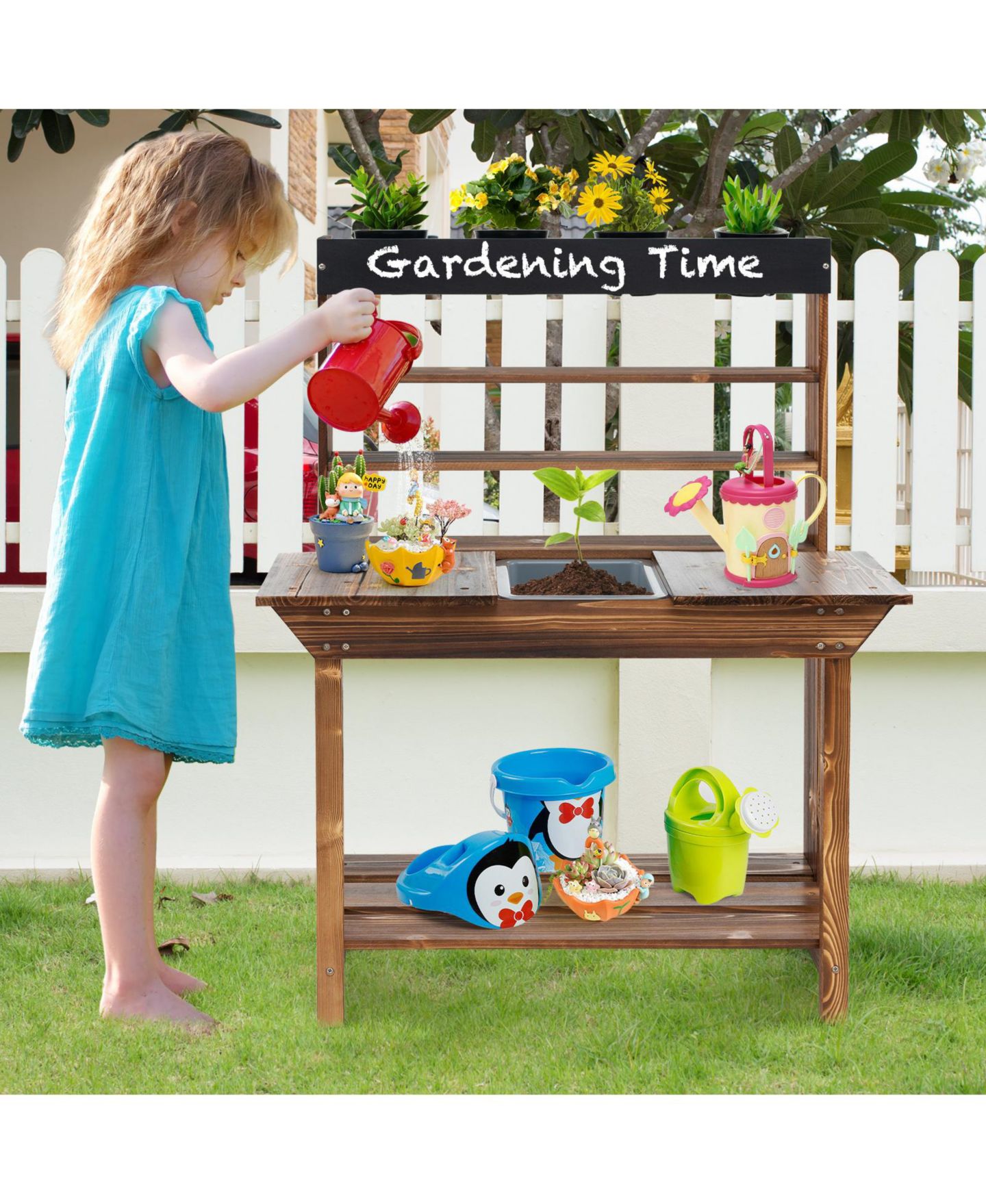 Детская игрушка GIVIMO Wooden Potting Bench Table Outdoor Mud Kitchen with Solid Fir Wood Frame — фото 6