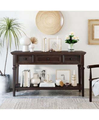 Retro Console Table with Drawers and Open Shelf