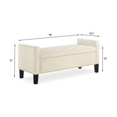 Cream Upholstered Storage Bench with Tufted Seat