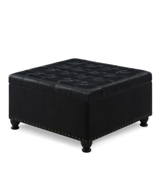 Black Upholstered Ottoman with Wooden Legs