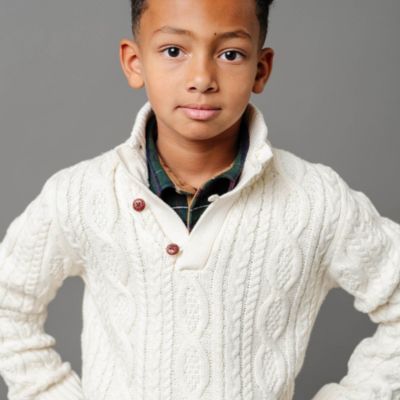 Boys Organic Mock Neck Cable Sweater with Buttons