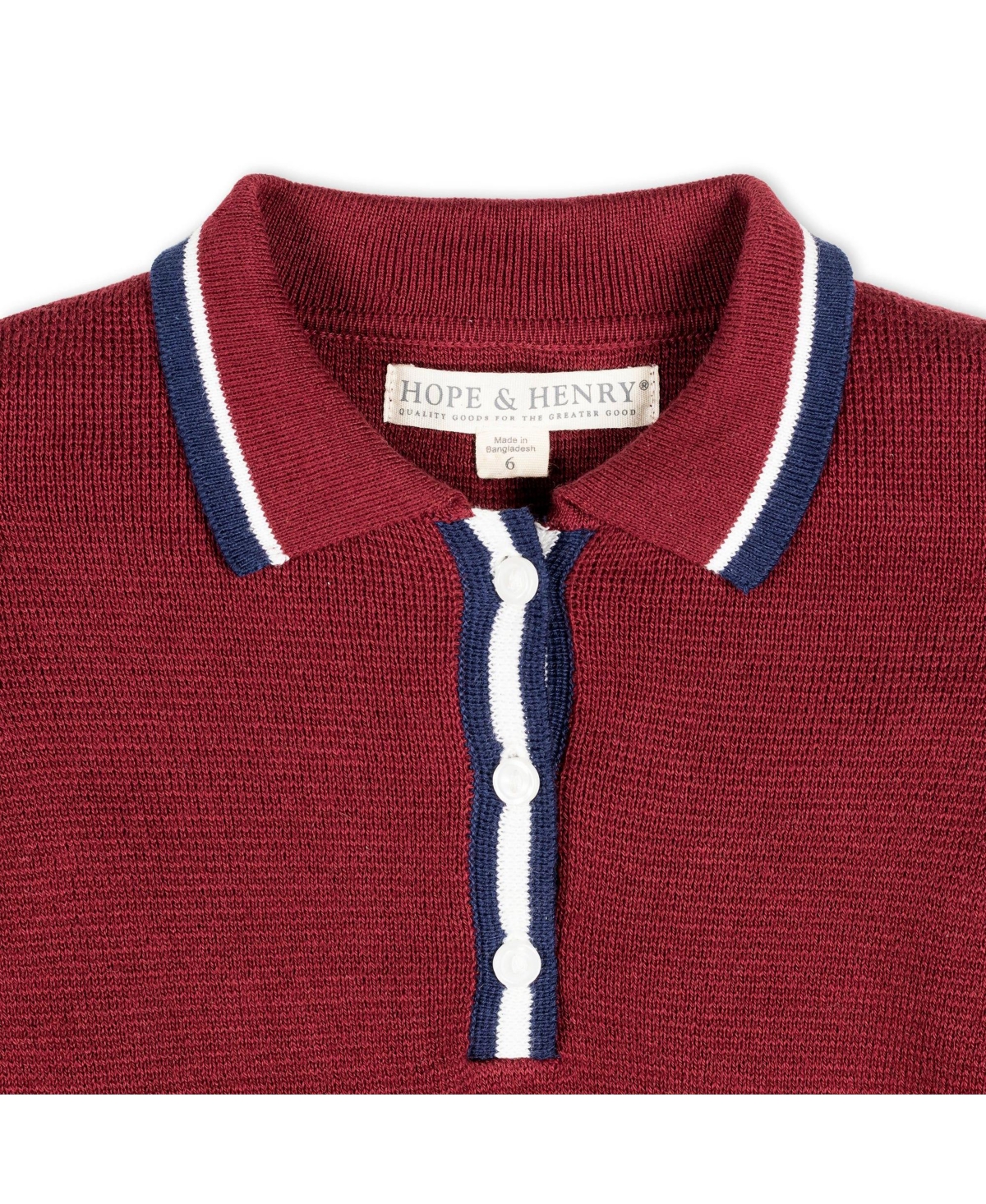 Hope & Henry Toddler Girls Organic Long Sleeve Collared Henley Sweater Dress - Oxblood with tipping
