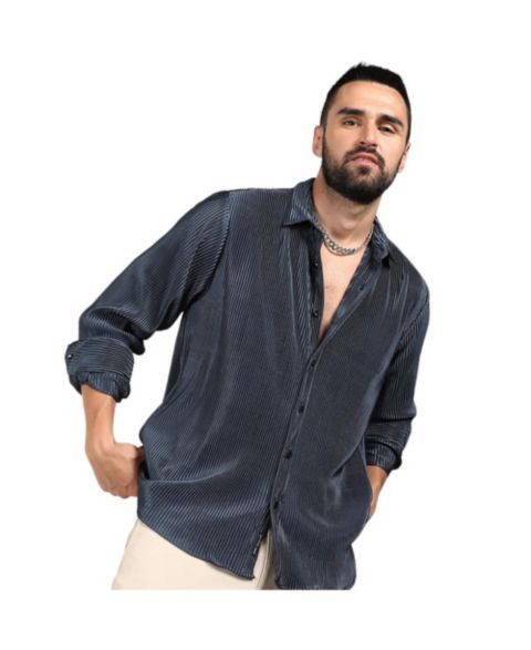 Мужская рубашка Cahoot Navy Blue Pleat-Creased, цвет: Синий