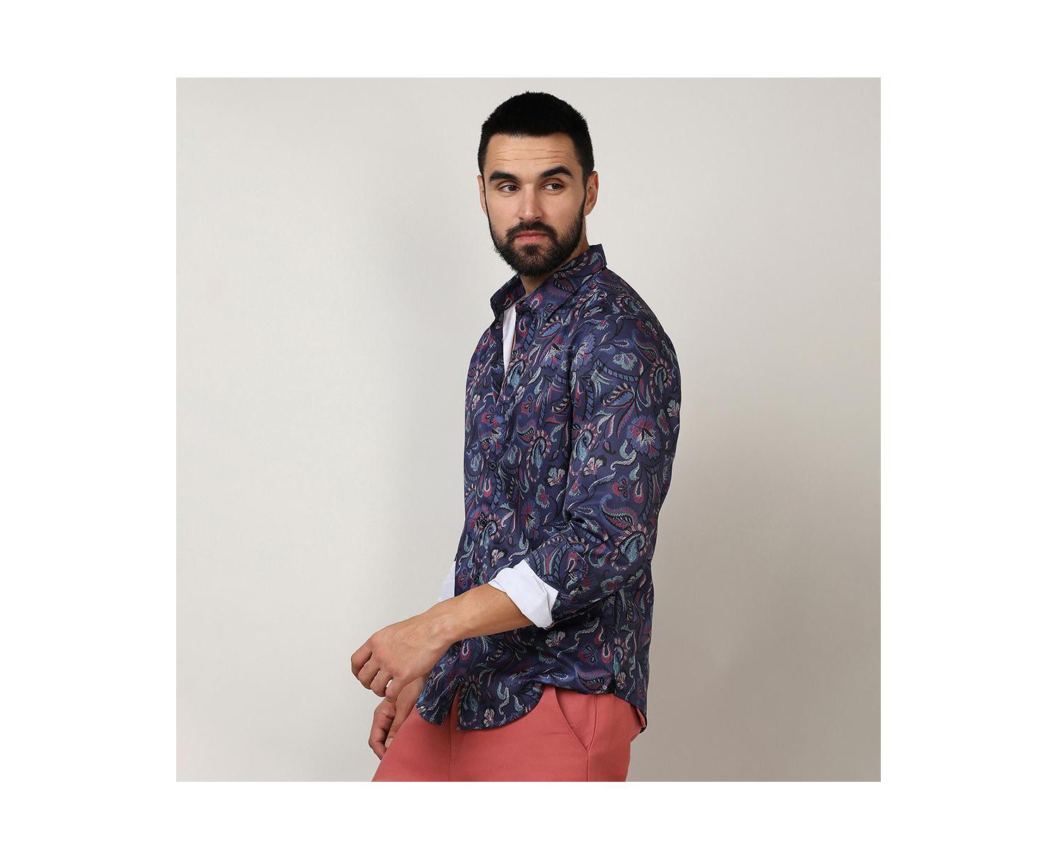 Men's Navy Blue Paisley Shirt