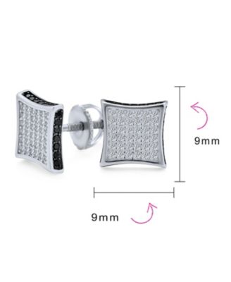 Black Square Kite Shaped CZ Micro Pave Cubic Zirconia Stud Earrings .925 Silver Screw back 7-12MM