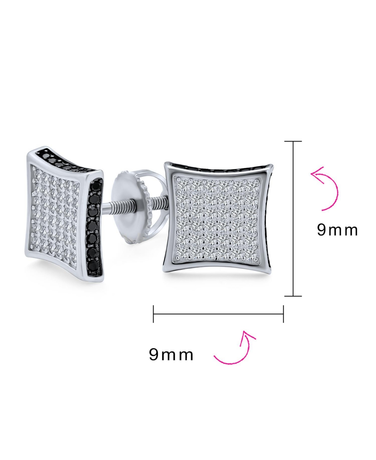 Bling Jewelry Square Cz Micro Pave Cubic Zirconia Black White Kite Stud For Women Stud Earrings Sterling Silver 9MM
