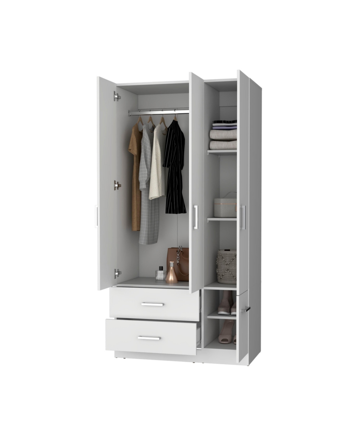 Fm Furniture Douglas Armoire in melamine, two drawers, hanging rod and 4 doors.