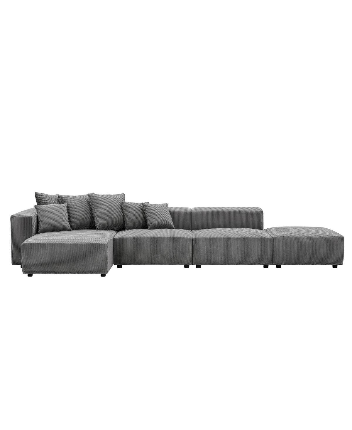 Streamdale Furniture 4-Piece Gray Corduroy Sectional Sofa Set