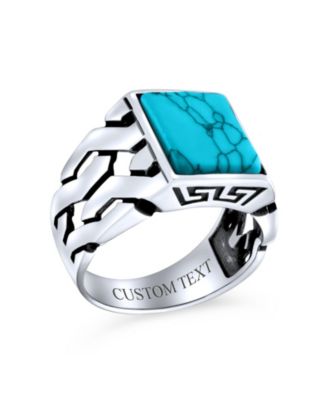 Cuban Curb Link Chain Band Rectangle Signet Ring Sterling Silver