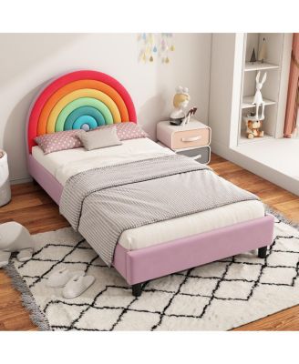 Twin Platform Bed with Colorful Rainbow Design