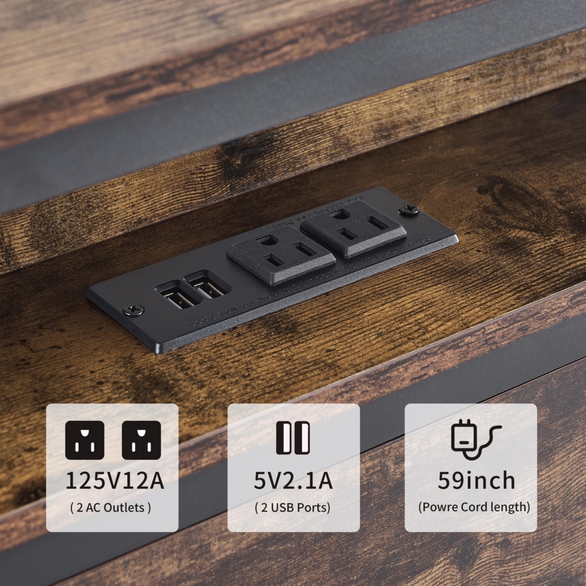 Streamdale Furniture Size Bed Frame, Storage Headboard with Led Light, Charging Station, Solid and Stable, Noise Free, No Box Spring Needed, Eas