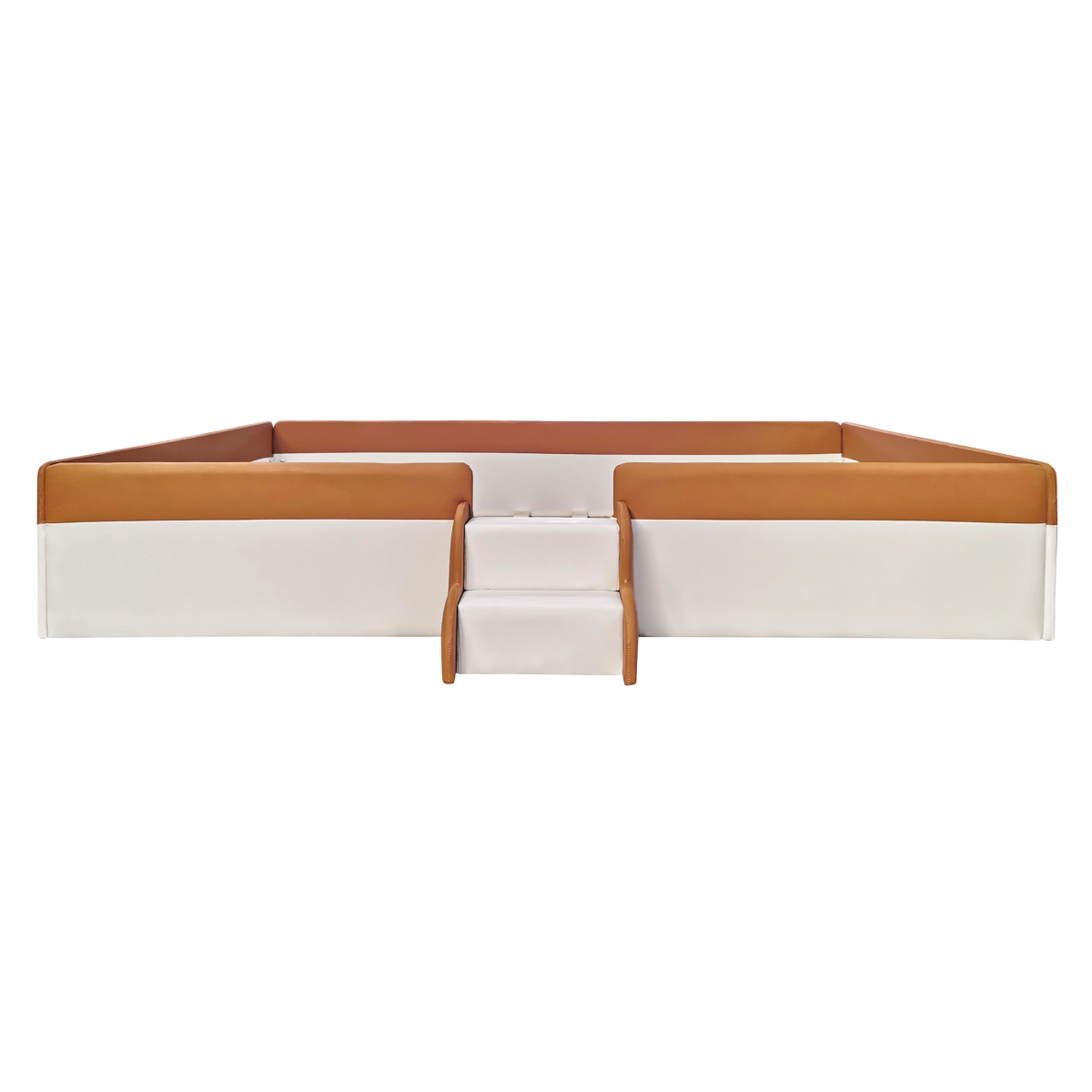 Streamdale Furniture Size Upholstered Daybed Frame with Fence and Stairs,(Brown+White) - Brown+white
