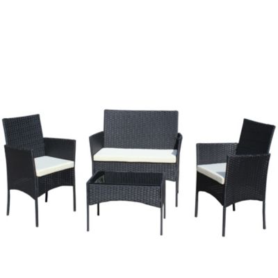 Streamdale 4-Piece Wicker Sectional Set with Glass Table