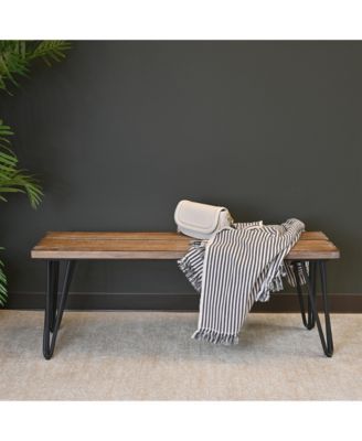 Streamdale Industrial Wood Dining Bench, Rustic Dark Pine Finish