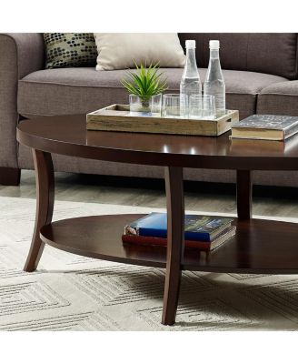 Espresso Oval Coffee Table with Shelf