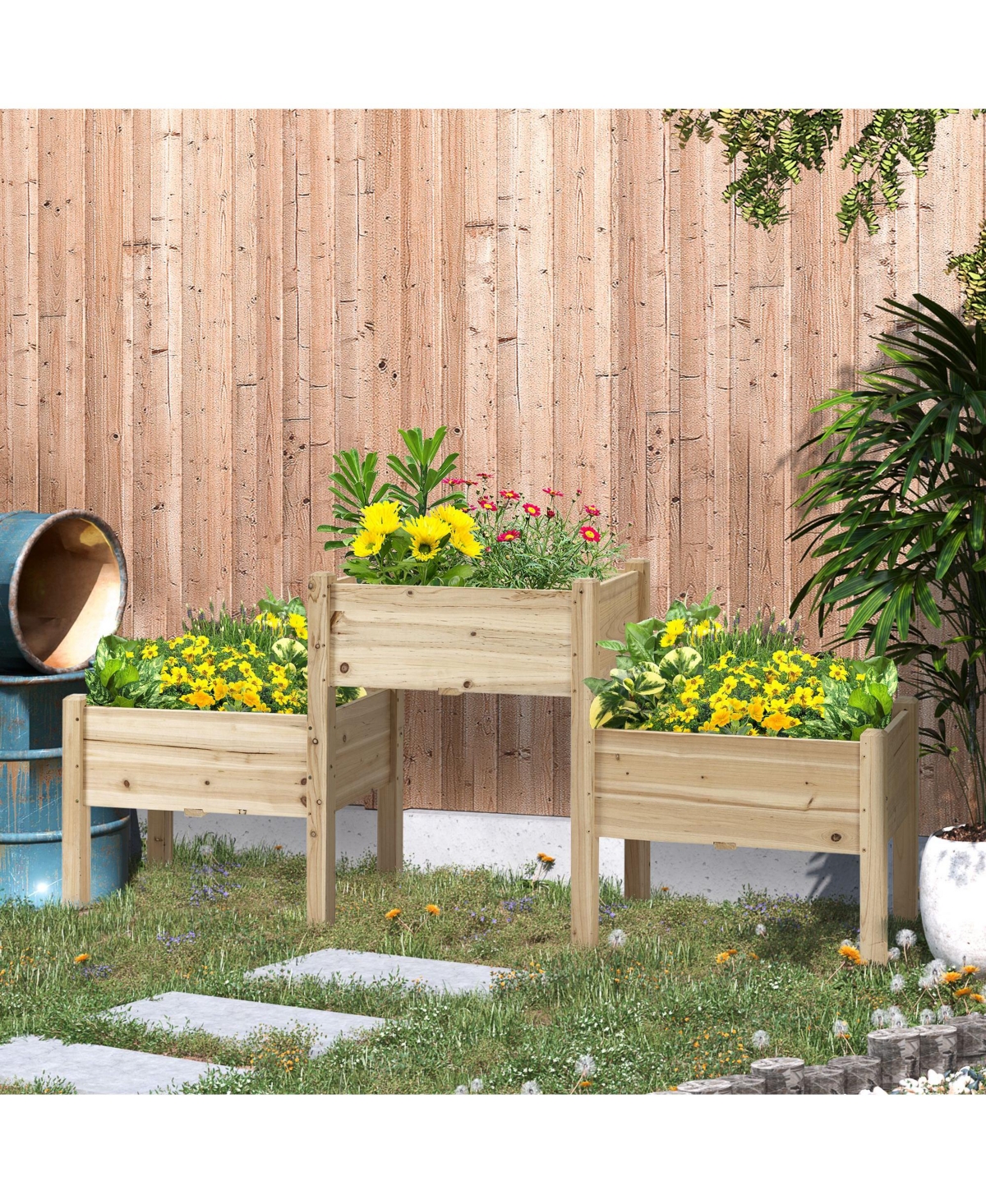 Streamdale Furniture Elevated 2-Tiered Fir Wood Garden Bed with Drainage Holes (72.5