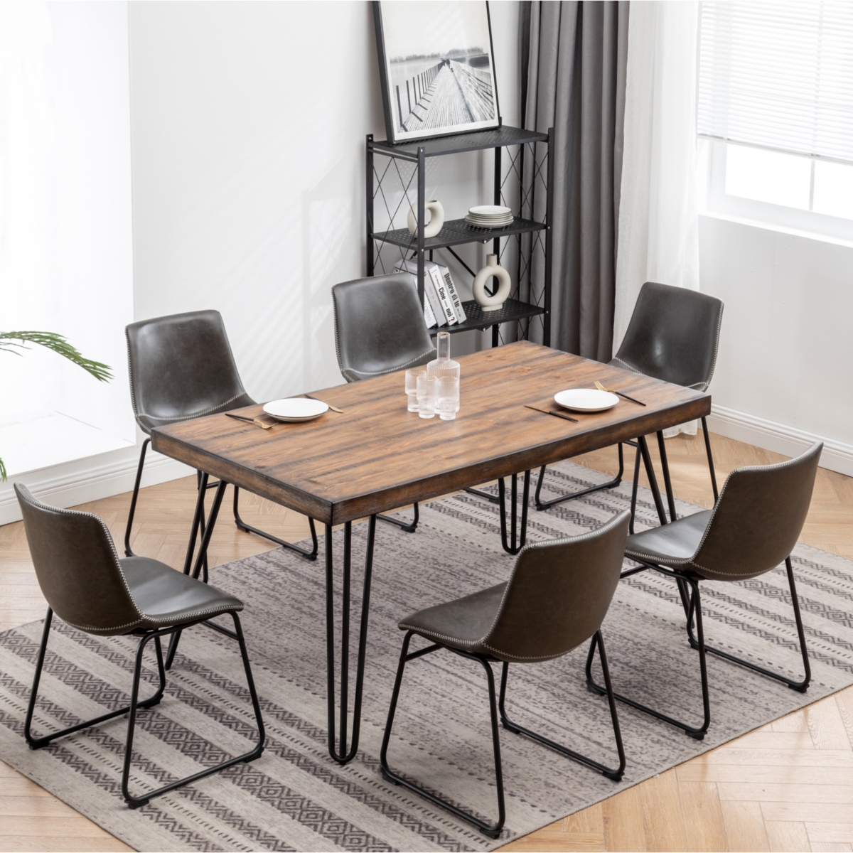 Streamdale Furniture Aryven Industrial 7-Piece Dining Set, Antique Gray