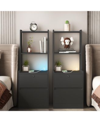 Smart Storage Cabinet w/ Charging & LED Night Light