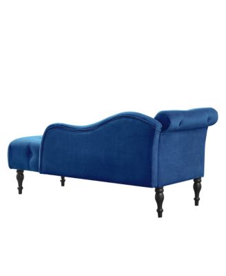Elegant Velvet Chaise Lounge with Tufted Buttons and Solid Wood Legs