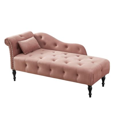 Streamdale 60" Velvet Chaise Lounge with Buttons, Nailhead Trim, and Pillow