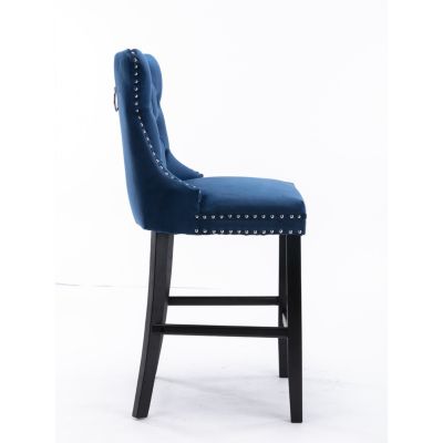 Streamdale Blue Velvet Button Tufted Barstools with Chrome Trim (Set of 2)