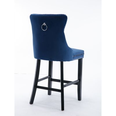 Streamdale Blue Velvet Button Tufted Barstools with Chrome Trim (Set of 2)