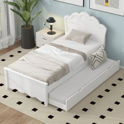 Streamdale Twin Size Wood Platform Bed with Headboard and Trundle, White