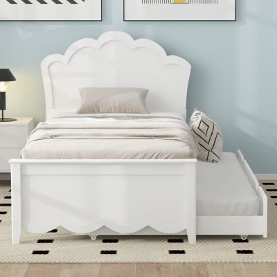 Streamdale Twin Size Wood Platform Bed with Headboard and Trundle, White