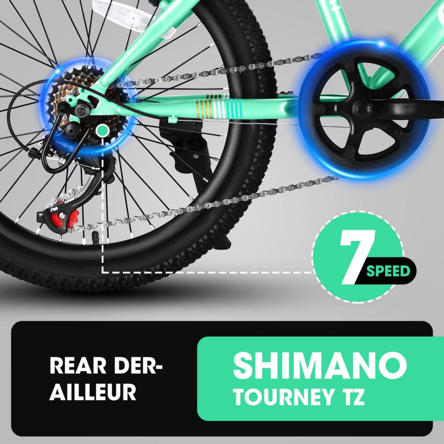 Детская игрушка Streamdale Furniture 20" 7-Speed Disc Brake Front Suspension Kids' Bike, 8–12 лет, цвет: Зелёный — фото 4