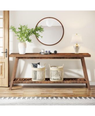 Farmhouse 70.9-Inch 2-Tier Wooden Console Table for Entryway or Behind Sofa