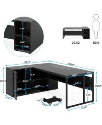 71 inch Executive Desk, L Shaped Desk with Cabinet Storage, Executive Office Desk with Shelves for Home Office