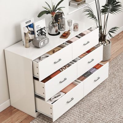 6-Drawer Dresser with Spacious Storage and Modern White Finish for Bedroom, Living Room, or Entryway