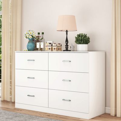 6-Drawer Dresser with Spacious Storage and Modern White Finish for Bedroom, Living Room, or Entryway