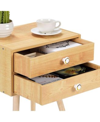 Midcentury Modern Bedside Table with 2 Drawers