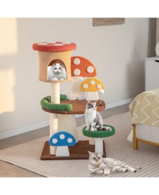 4-In-1 Mushroom Cat Tree with Condo Spring Ball and Sisal Posts
