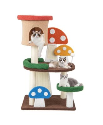 4-In-1 Mushroom Cat Tree with Condo Spring Ball and Sisal Posts