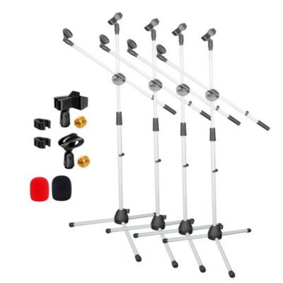Mic Stand 4 Pcs Collapsible Height Adjustable 31 to 59” Dual Metal Microphone Tripod Stand w Boom Arm Stand Para Microfono for Singing, Karaoke, Stage and Outdoor Activities White - MS DBL G WH 4pcs