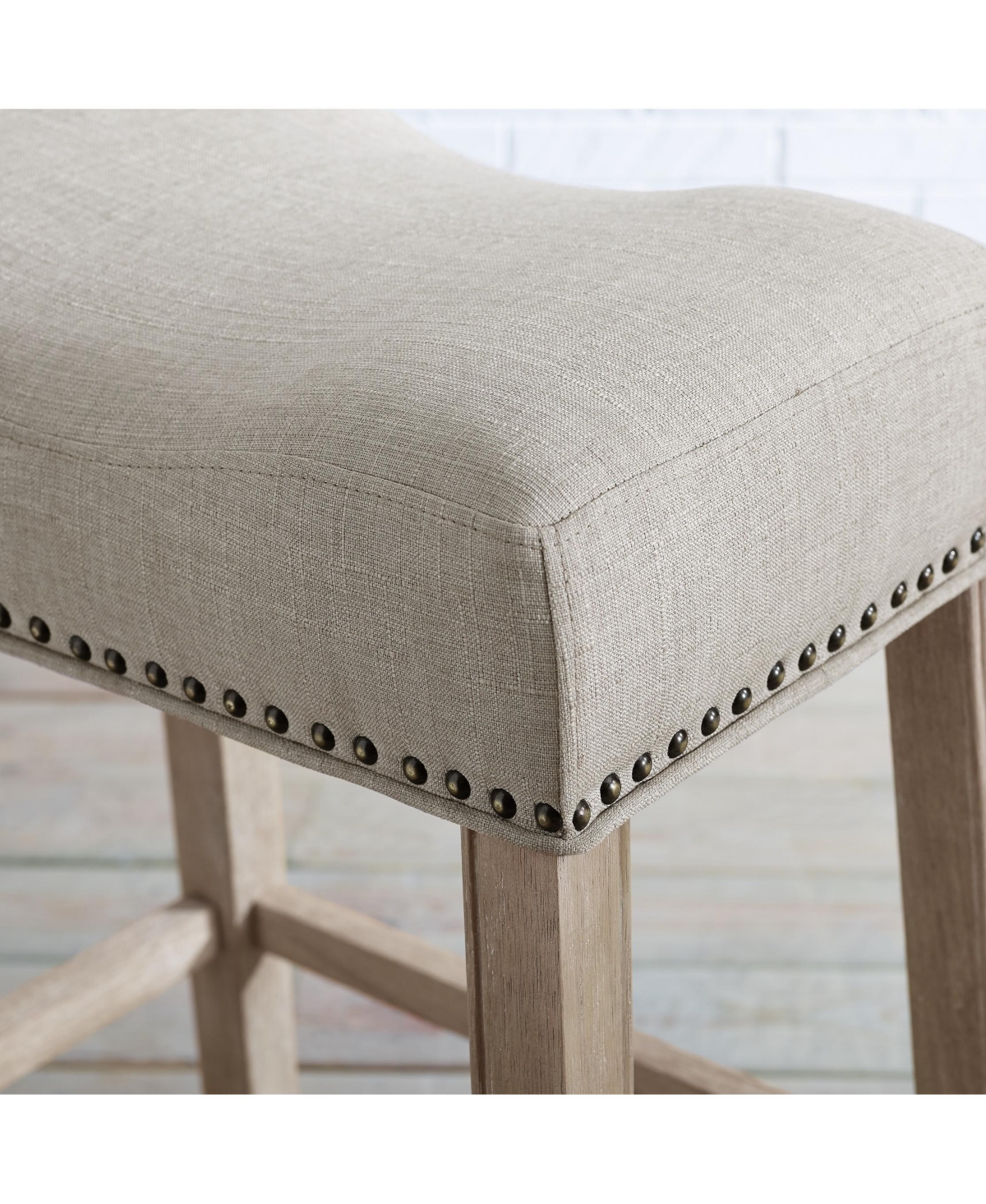 Streamdale Furniture Upholstered Backless Saddle Seat Bar Stools 29" height Set of 2, Tan