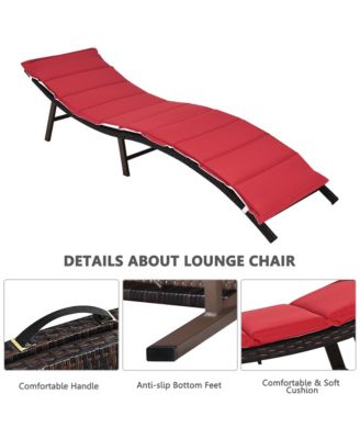 Set of 2 Folding Wicker Chaise Portable Lounge Chair w/ Double Sided Cushion