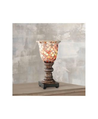 Traditional Uplight Accent Table Lamp 12" High Bronze Brown Mosaic Ivory Glass Shade for Bedroom Bedside Nightstand House Home Office
