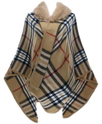 FRAAS - Women's Faux-Fur-Collar Plaid Wrap