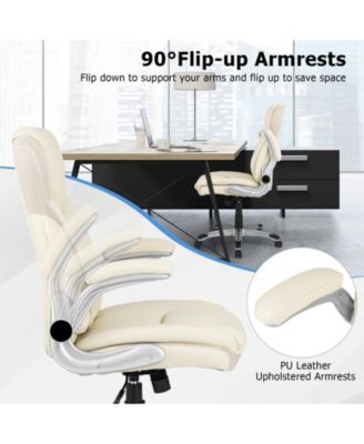 Ergonomic Office PU Leather Executive Chair with Flip-up Armrests and Rocking Function