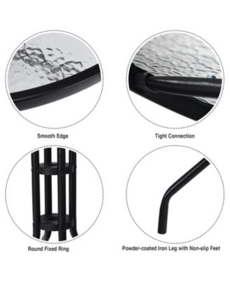 32 Inch Outdoor Patio Round Tempered Glass Top Table with Umbrella Hole